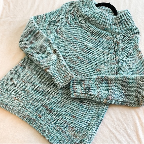 Moth by Anthropologie Funnel Pullover Knit Sweater in Blue and Green - Picture 2 of 8